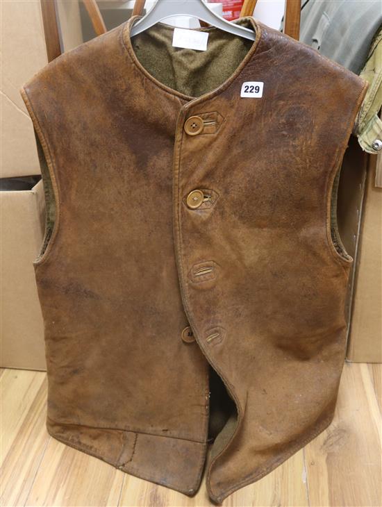 A World War II British Army leather jerkin, labelled 1939